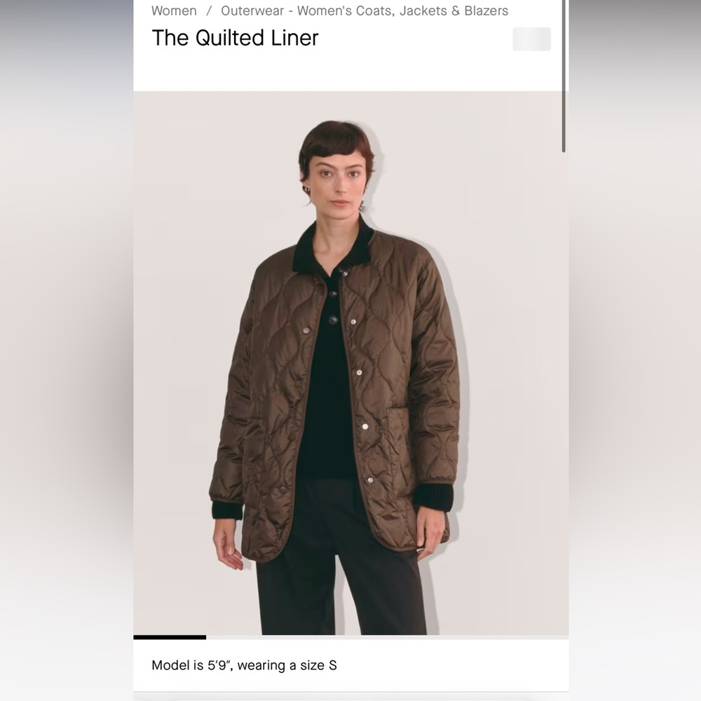 Everlane The Quilted Liner NWT